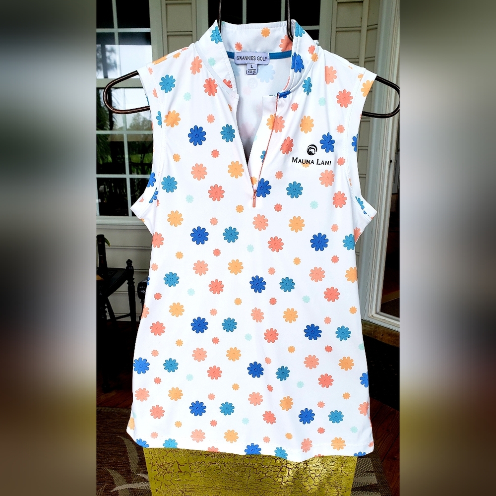 Girls L Y12-13 Swannies Golf sleeveless top, color is white